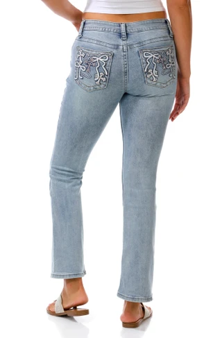 Thumbnail 1: SUNKISSED DENIM Juniors Bow Cross Pocket Bootcut Jeans 
