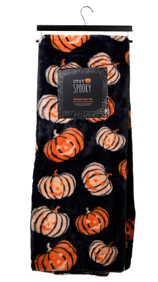 Thumbnail 1: Stay Spooky 50x70 Faux Fur Pumpkin Throw Blanket 