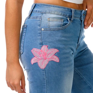 Thumbnail 3: SUNKISSED DENIM Juniors Embroidered Hibiscus Wide Leg Jeans 