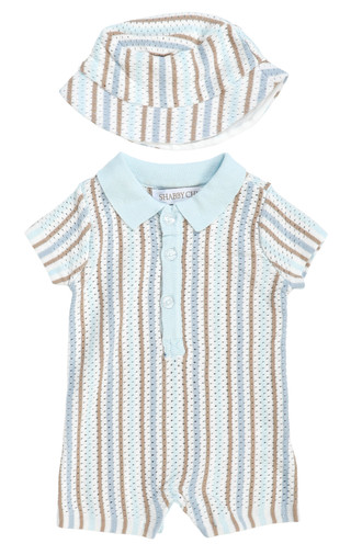 Thumbnail 1: SHABBY CHIC Baby Boy's 2 Pc Romper Bucket Hat Set 