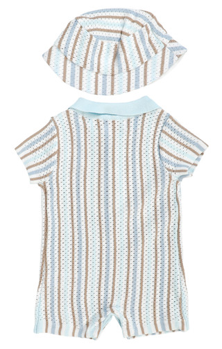 Thumbnail 2: SHABBY CHIC Baby Boy's 2 Pc Romper Bucket Hat Set 