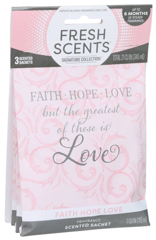 Thumbnail 1: FRESH SCENTS 3 Pk Faith Hope Love Scent Sachets 