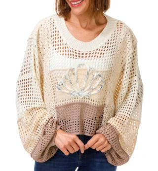 Thumbnail 1: POL Women's Long Sleeve Open Weave Shell Sweater 