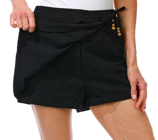 Thumbnail 3: Cisono Women's Wrapped Linen Texture Beaded Skort 