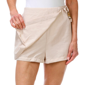 Thumbnail 2: Cisono Women's Wrapped Linen Texture Beaded Skort 