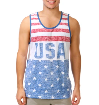 Thumbnail 1: BROOKLYN CLOTH Men's Sleeveless Crew Neck Americana Tank 