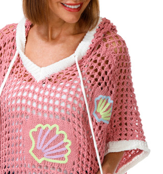 Thumbnail 3: POL Women's Short Sleeve Open Weave Shell Hoodie 