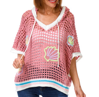 Thumbnail 1: POL Women's Short Sleeve Open Weave Shell Hoodie 