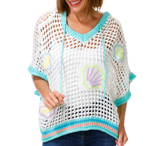 Thumbnail 1: POL Women's Short Sleeve Open Weave Shell Hoodie 