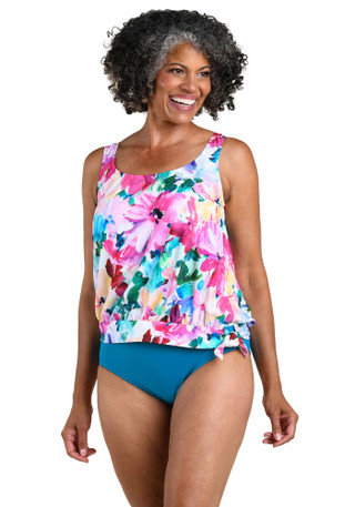 Thumbnail 3: Maxine of Hollywood Womens Spring Bouquet Banded Blouson Tankini Top 