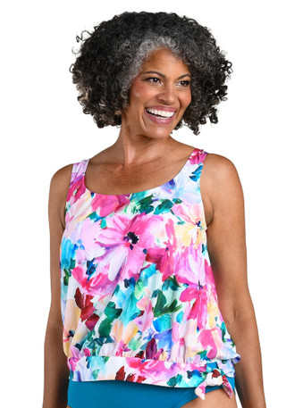 Thumbnail 1: Maxine of Hollywood Womens Spring Bouquet Banded Blouson Tankini Top 
