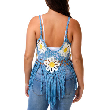 Thumbnail 3: Rebellion Again Juniors Crochet Woven Fringe Tank Top 