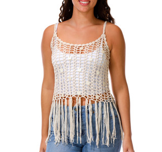 Thumbnail 1: Rebellion Again Juniors Crochet Fringe Tank Top 
