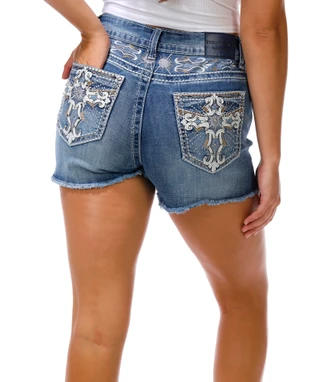 Thumbnail 1: Evolve Denim Juniors Bling Back Frayed Hem Denim Shorts 