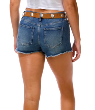 Thumbnail 3: YMI Juniors Belted Fray Denim Shorts 