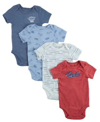 Thumbnail 1: Lucky Brand Baby Boy's 4 Pc Short Sleeve Lucky Onesie Set 