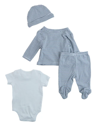 Thumbnail 2: Nautica Baby Boy's 4 Pc Stripe Onesie Pants Set 