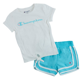 Thumbnail 1: Champion Little Girl's 2 Pc Short Sleeve Logo Tee Short Set 