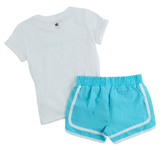 Thumbnail 2: Champion Little Girl's 2 Pc Short Sleeve Logo Tee Short Set 