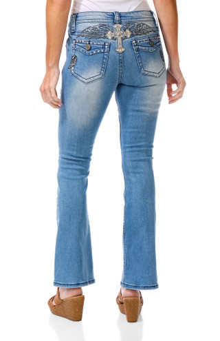 Thumbnail 1: Social Butterfly Women's Embellished Back Jeans  