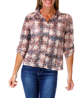 Thumbnail 1: Kate Park Women's Button Tab Sleeves Top  