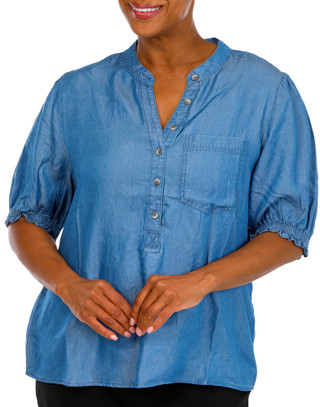 Thumbnail 1: Hope & Harlow Women's Plus Chambray Denim Top  