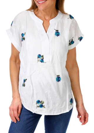 Thumbnail 1: Sapphire Women's Petite Embroidered Top 