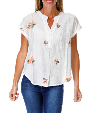 Thumbnail 2: Sapphire Women's Petite Embroidered Top 