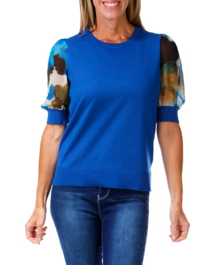 Thumbnail 1: DKNY Women's Sheer Sleeve Knit Top  
