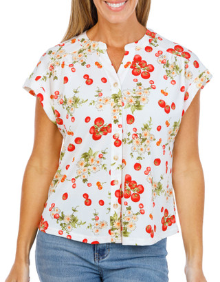 Thumbnail 1: Fifty Street Women's Tomato Print Button Down Top  