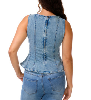 Thumbnail 2: Steve Madden Juniors Denim Peplum Pearl Top  