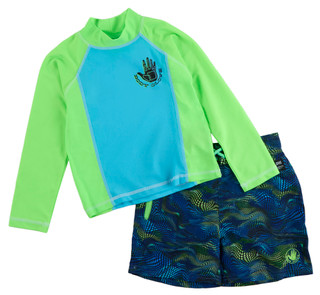 Thumbnail 1: Body Glove Little Boys' 2-Piece Rash Guard Swim Trunks Set 