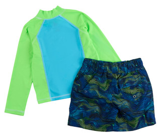 Thumbnail 2: Body Glove Little Boys' 2-Piece Rash Guard Swim Trunks Set 