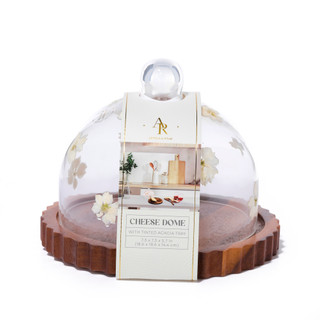 Thumbnail 1: ARTISAN ROW 7.3 in Floral Cheese Dome with Tinted Acacia Tray 