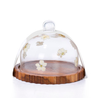 Thumbnail 3: ARTISAN ROW 7.3 in Floral Cheese Dome with Tinted Acacia Tray 