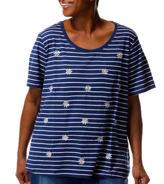 Thumbnail 1: Coral Bay Women's Plus Scoop Embroidered Short Sleeve Top 