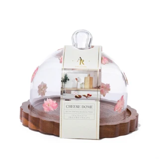 Thumbnail 1: ARTISAN ROW 7.3 Floral Cheese Dome with Tinted Acacia Tray 