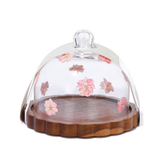 Thumbnail 2: ARTISAN ROW 7.3 Floral Cheese Dome with Tinted Acacia Tray 