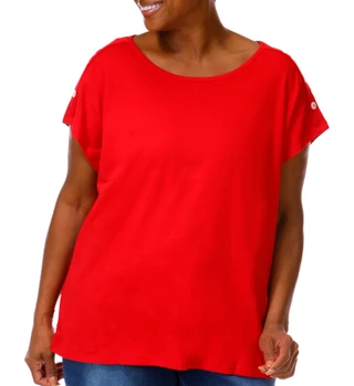 Thumbnail 1: Coral Bay Women's Plus Round Neckline Short Sleeve Top 