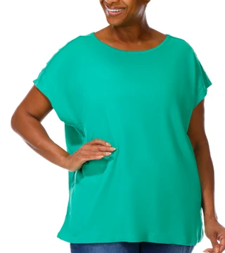 Thumbnail 1: Coral Bay Women's Plus Round Neckline Short Sleeve Top 
