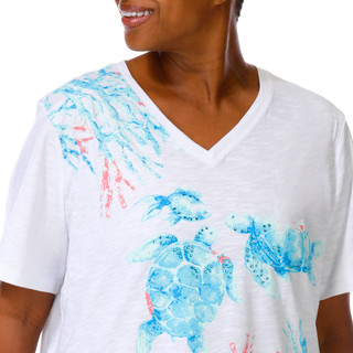 Thumbnail 4: Coral Bay Women's Plus V-Neckline Short Sleeve Top 
