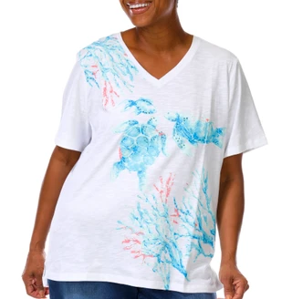 Thumbnail 1: Coral Bay Women's Plus V-Neckline Short Sleeve Top 