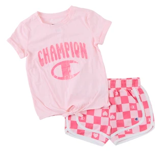 Thumbnail 1: Champion Girl's Short Sleeve Tie Front Tee Run Short Set 
