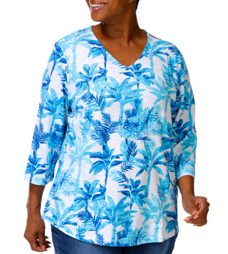 Thumbnail 1: Coral Bay Women's Plus V-Neck Embellished Short Sleeve Top 