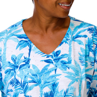Thumbnail 4: Coral Bay Women's Plus V-Neck Embellished Short Sleeve Top 