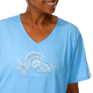 Thumbnail 2: Coral Bay Women's Plus V-Neckline Embellished Short Sleeve Top 