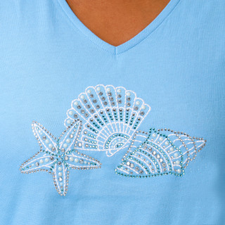 Thumbnail 4: Coral Bay Women's Plus V-Neckline Embellished Short Sleeve Top 