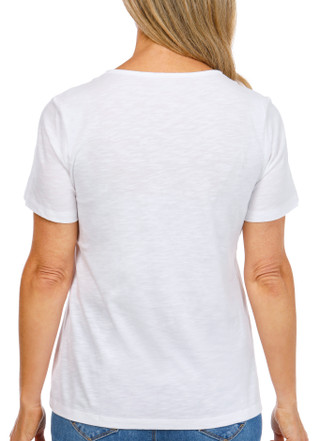 Thumbnail 2: Coral Bay Women's Short Sleeve Crochet Trim V-Neck Top 
