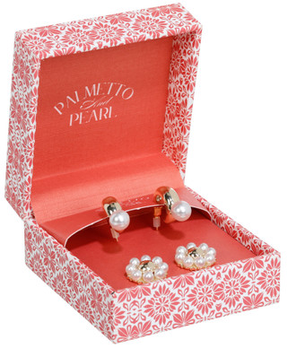 Thumbnail 1: Palmetto & Pearl 2 Pk 14KT Gold Flash Plated Earrings 