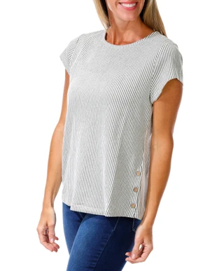 Thumbnail 1: Anneliese Women's Short Sleeve Button Side Ribbed Top 